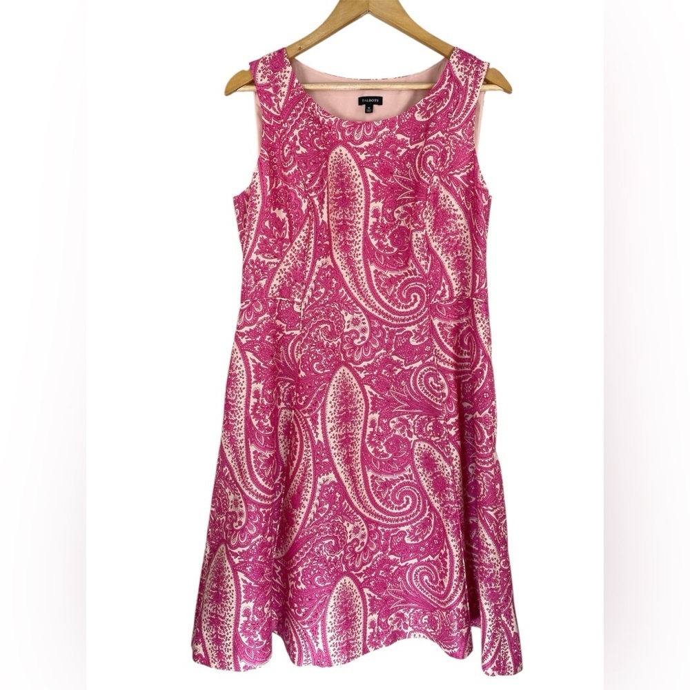 Talbots A-Line Silk Cotton Midi Dress 12 Pink Paisley Sleeveless Sundress Boho